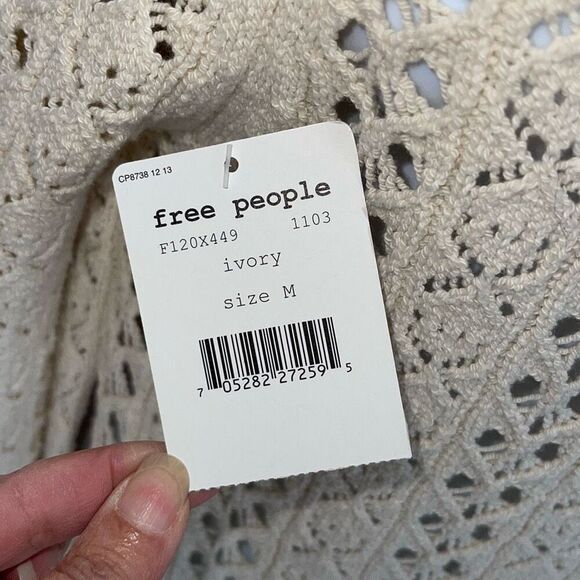 Free People Womens Open Knit Long Sleeve Tunic Sweater Ivory Size Medium NWT - Picture 6 of 11